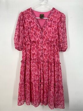 Taylor dress, Pink Floral Tiered Button-Front